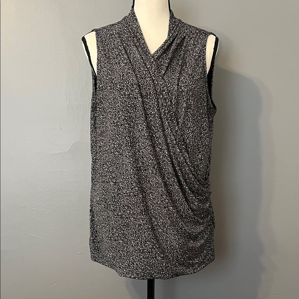 White House Black Market Textured Black and White Sleeveless Blouse